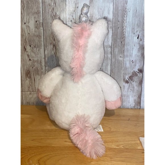 KellyToy Baby White Pink Cuddle Sleeping Unicorn Rattle 12" Plush Lovey Toy - Picture 3 of 7